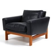 Vintage mid-century poul m. volther leather and oak lounge chair 1960,s