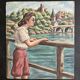 Vintage European Village & River Oil Painting