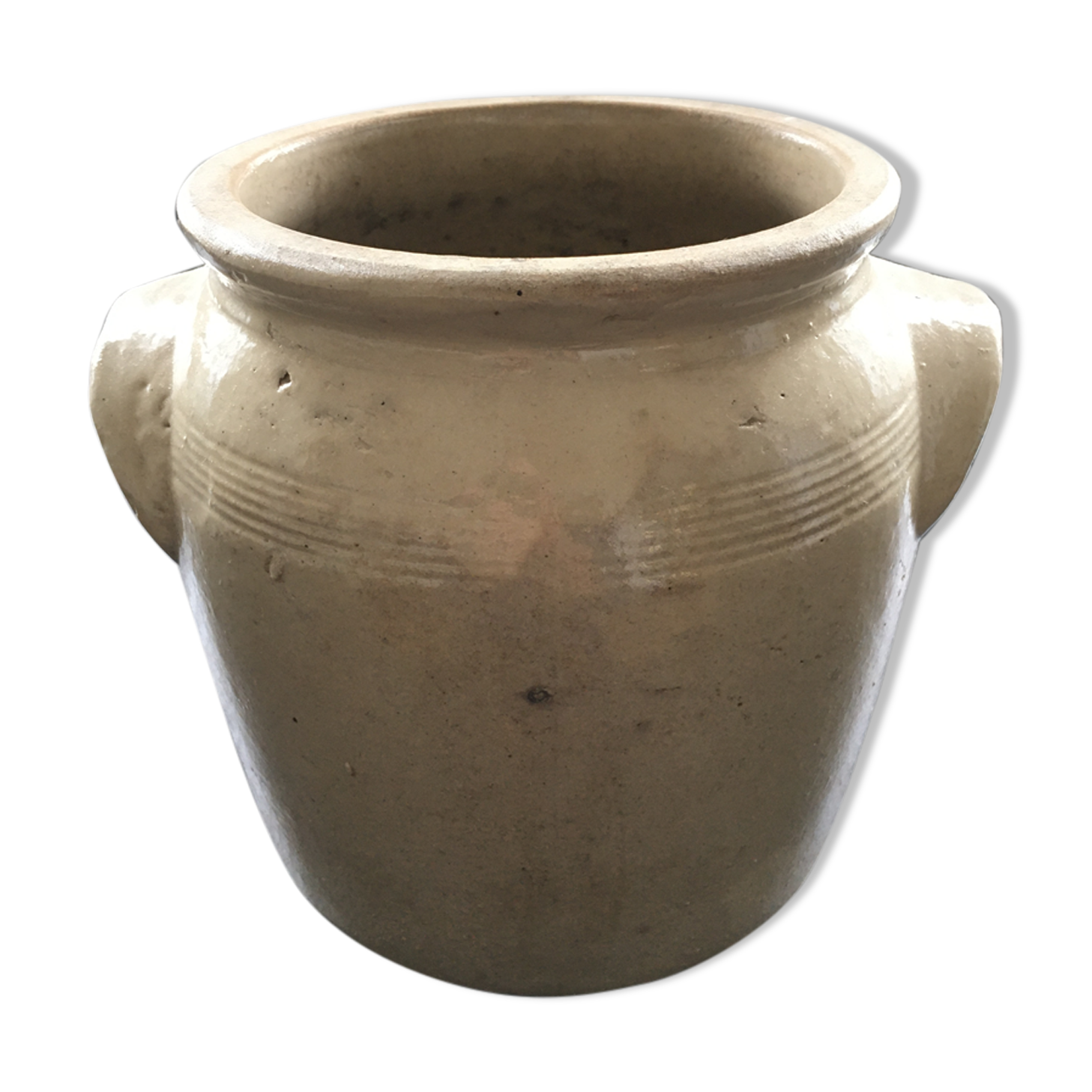 Beige stoneware plant pot/cachepot