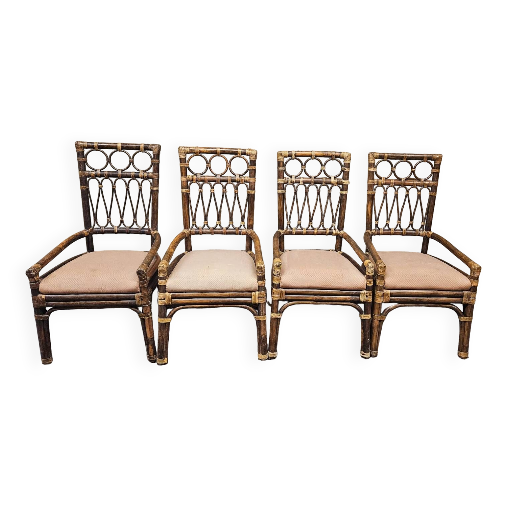 Set of 4 bamboo armchairs from the 80s