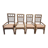 Set of 4 bamboo armchairs from the 80s