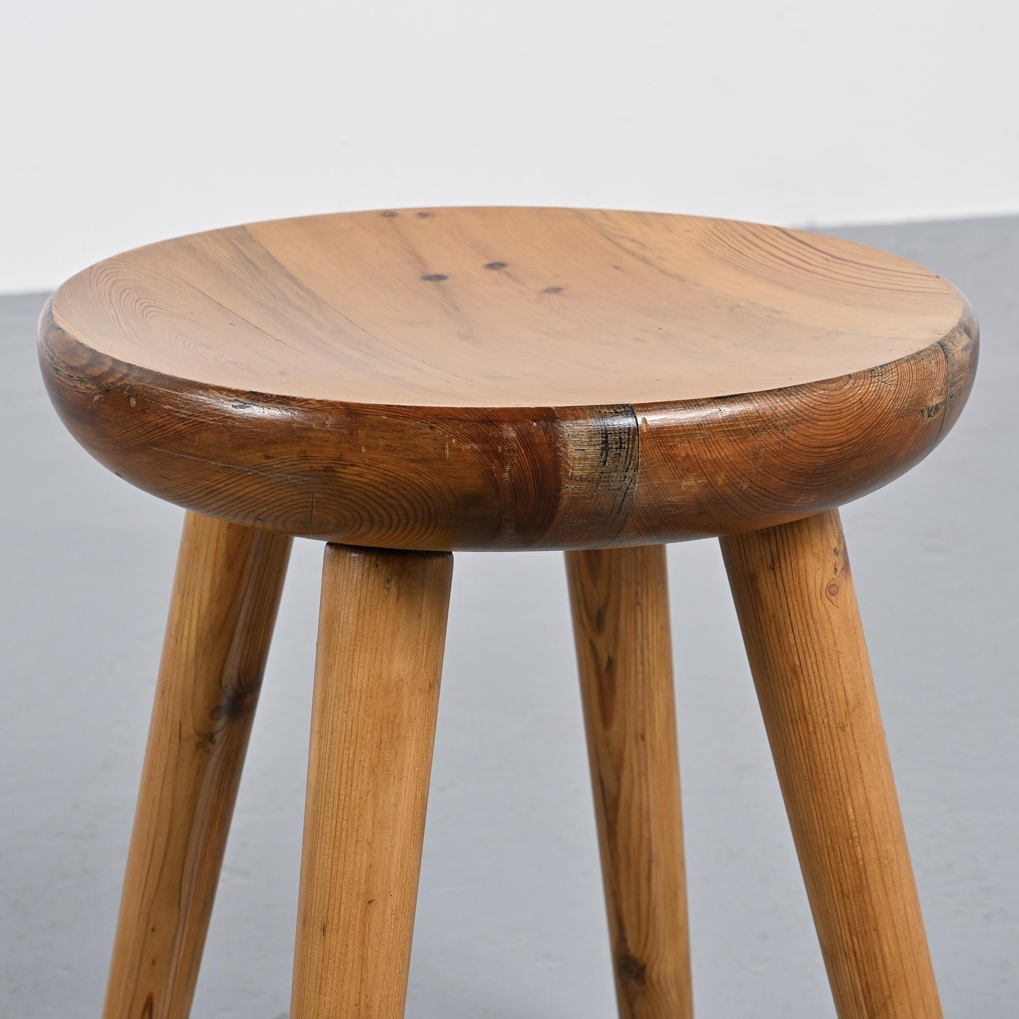 Pine stool by René Martin, France, circa 1965