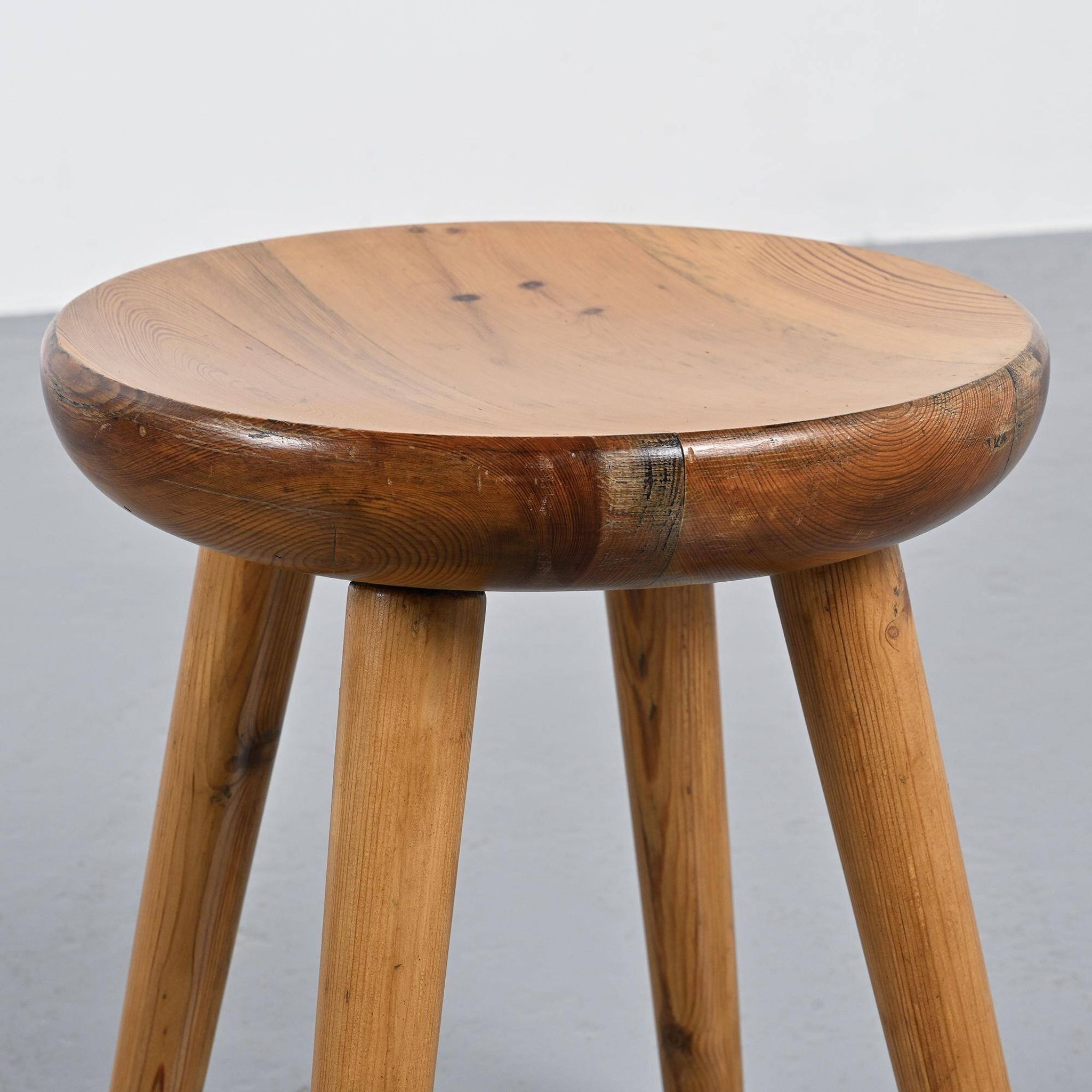 Pine stool by René Martin, France, circa 1965