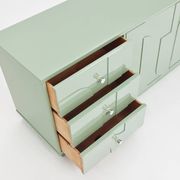 1970s Vintage Sideboard, Pastel Green, Relief, High-Gloss Finish, Chrome