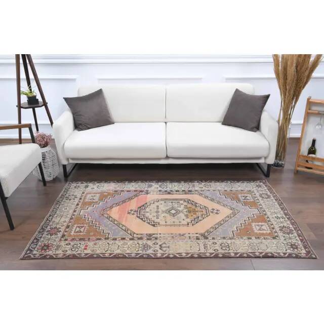 Vintage Turkish Oushak handmade wool cotton orange area rug 106x188