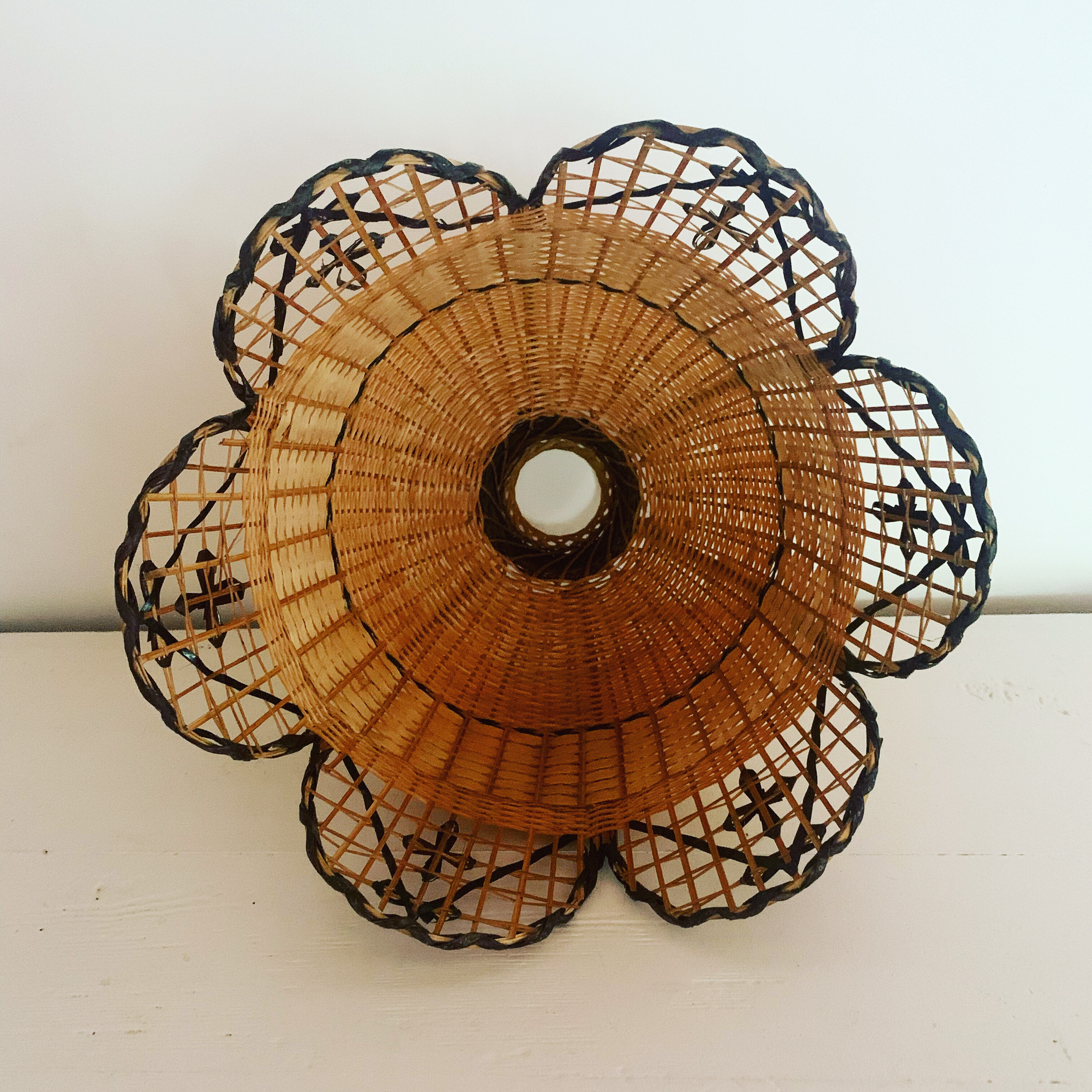Vintage two-tone wicker pendant light