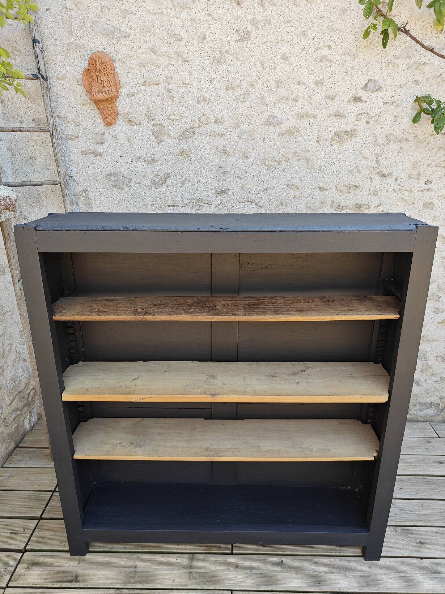 Library, restored antique shelf