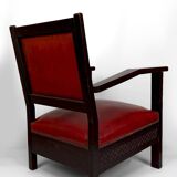 Pair of Colonial Art Deco Carved Wood Armchairs, Algeria, 1930