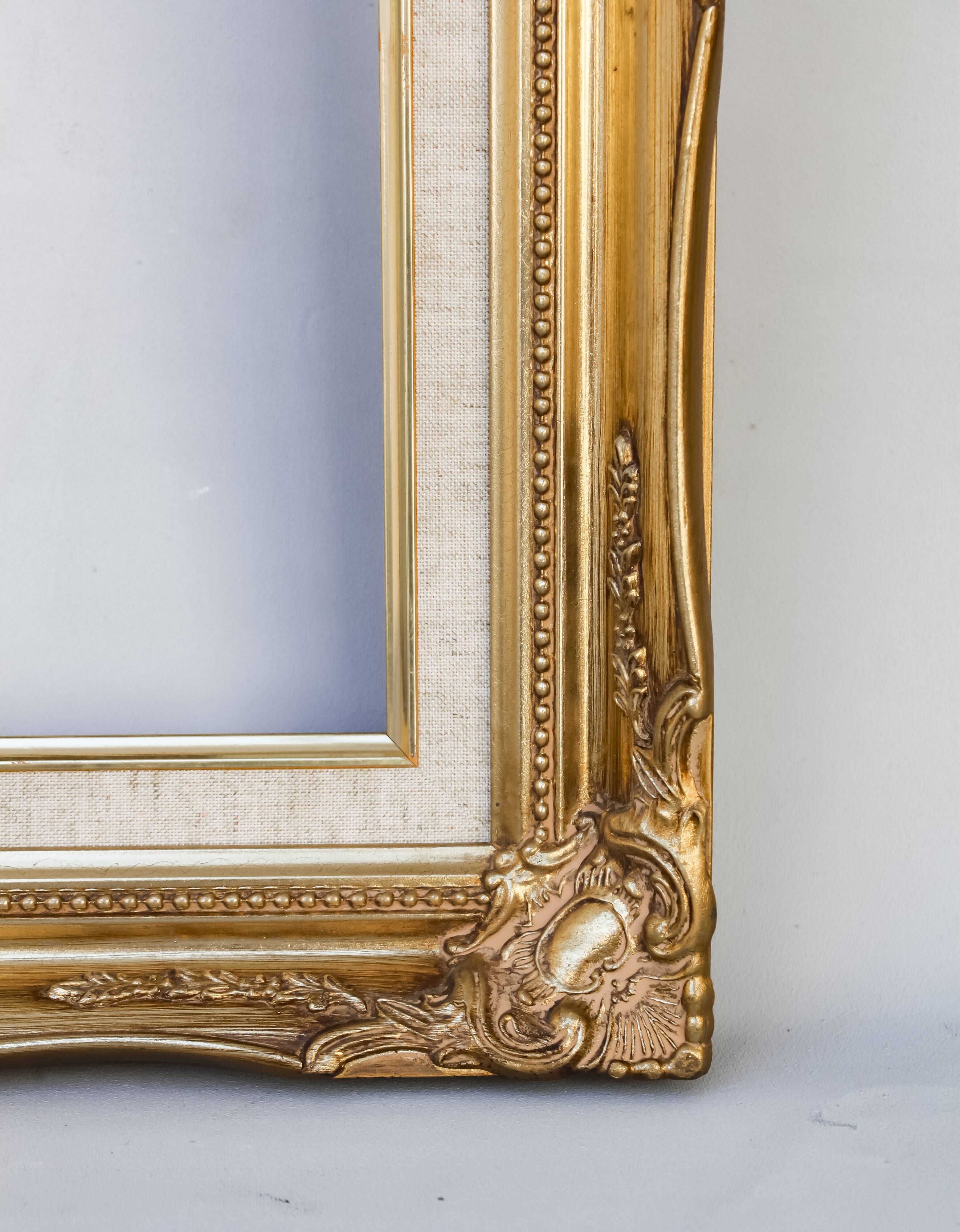 Oil painting of the Mediterranean coast with a high-quality Baroque frame.