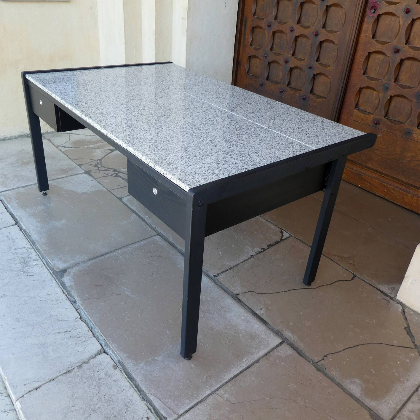 large metal, wood & granite desk, 1980