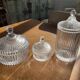 Set of 3 striped glass candy jars with lid or pharmacy jars.