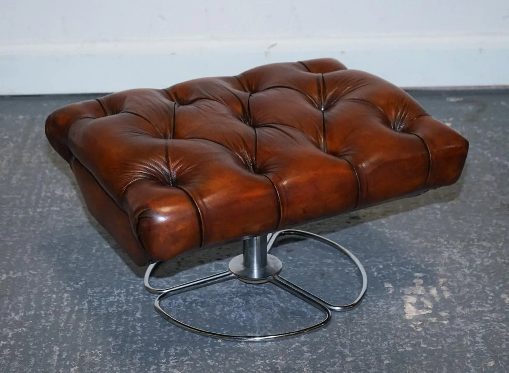 Vintage Brown Leather Armchair and Ottoman Set Hand-Dyed