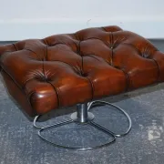 Vintage Brown Leather Armchair and Ottoman Set Hand-Dyed