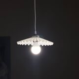 Vintage pleated white opaline glass pendant light.
