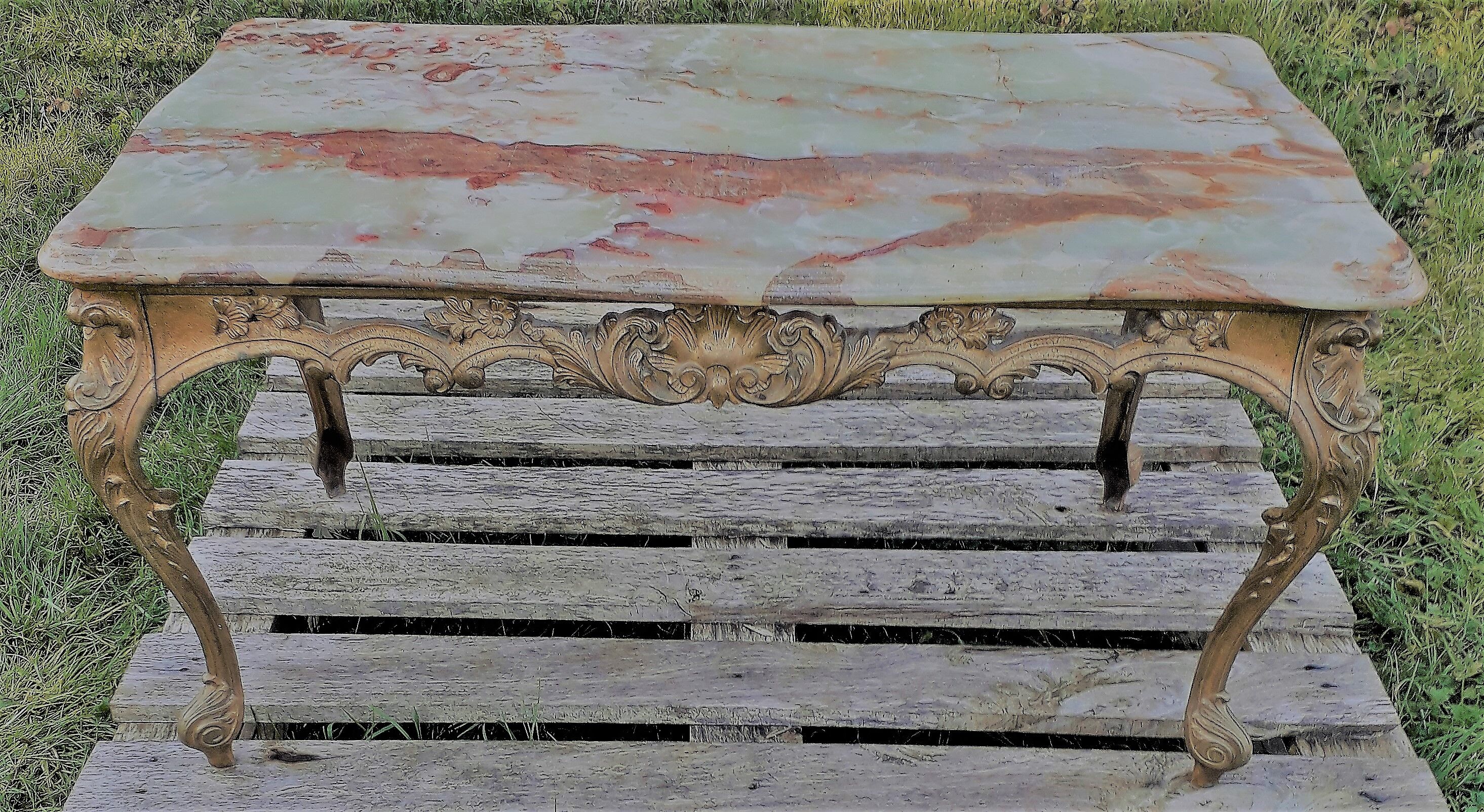 Brass and green marble coffee table