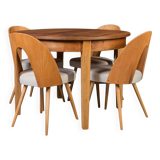 Unique dining set: Extendable round table and Czech chairs by Antonín Šuman