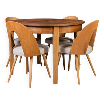 Unique dining set: Extendable round table and Czech chairs by Antonín Šuman