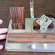 Vintage desk lamp - chrome steel + inkwell + card holder and rosewood pen