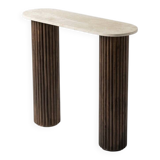 Travertine and wood console | dark oak