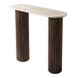 Travertine and wood console | dark oak