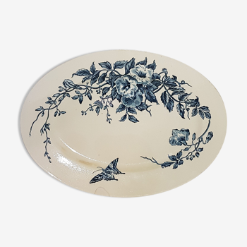 Oval serving dish in Gien earthenware model Bouquet, terre de fer