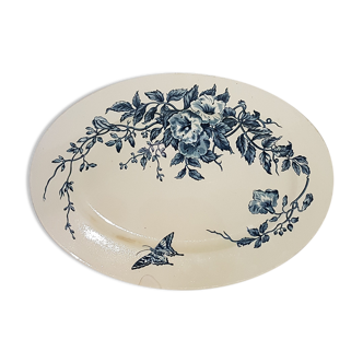 Oval serving dish in Gien earthenware model Bouquet, terre de fer