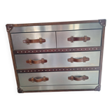Andrew Martin Howard Vintage Leather and Steel Chest of Drawers