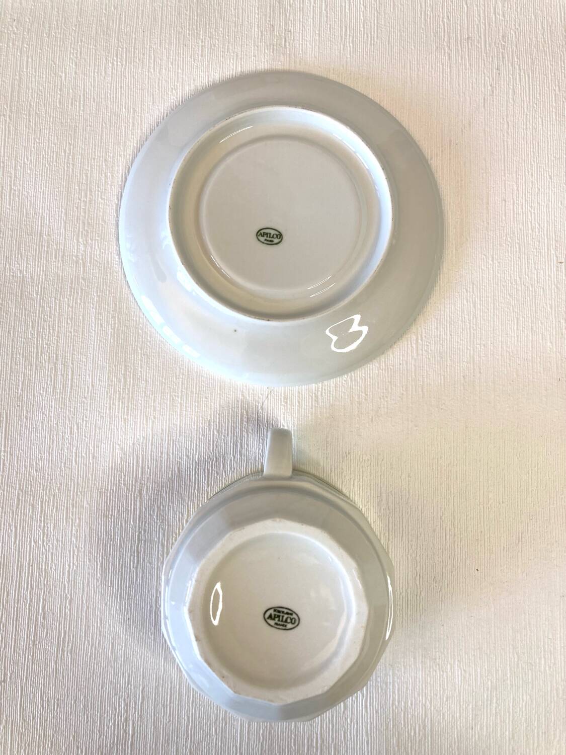 Apilco Bistro Pitcher and Cup Set, Antique White with Yellow and Green Trim