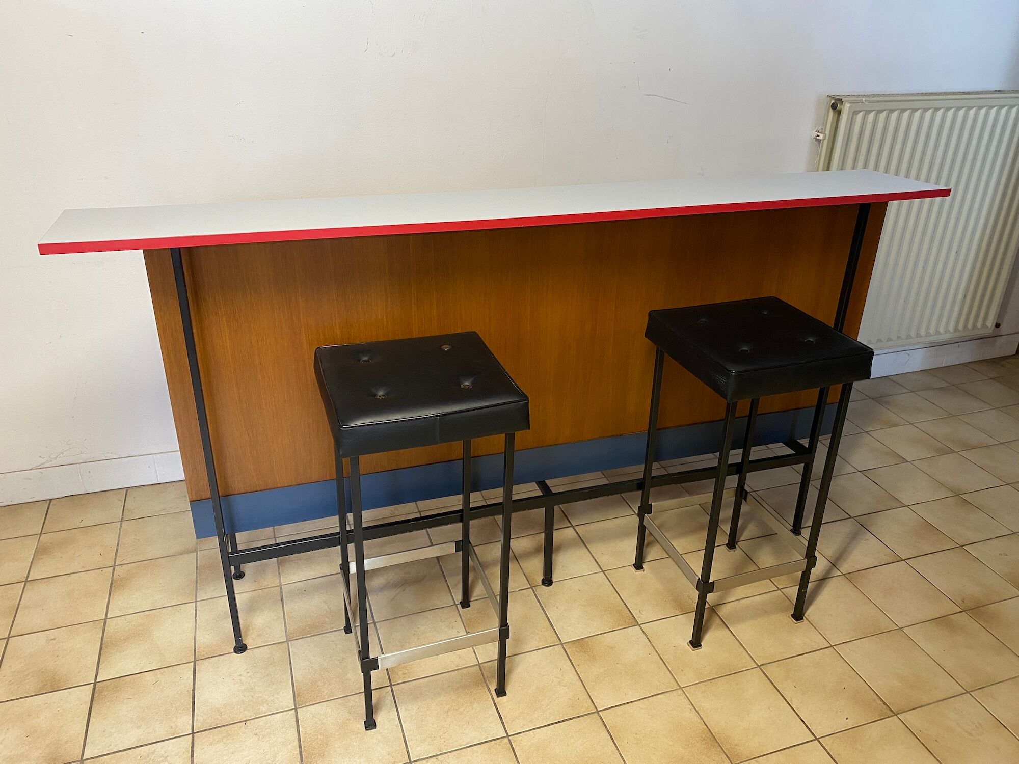 Vintage teak and formica bar with stool