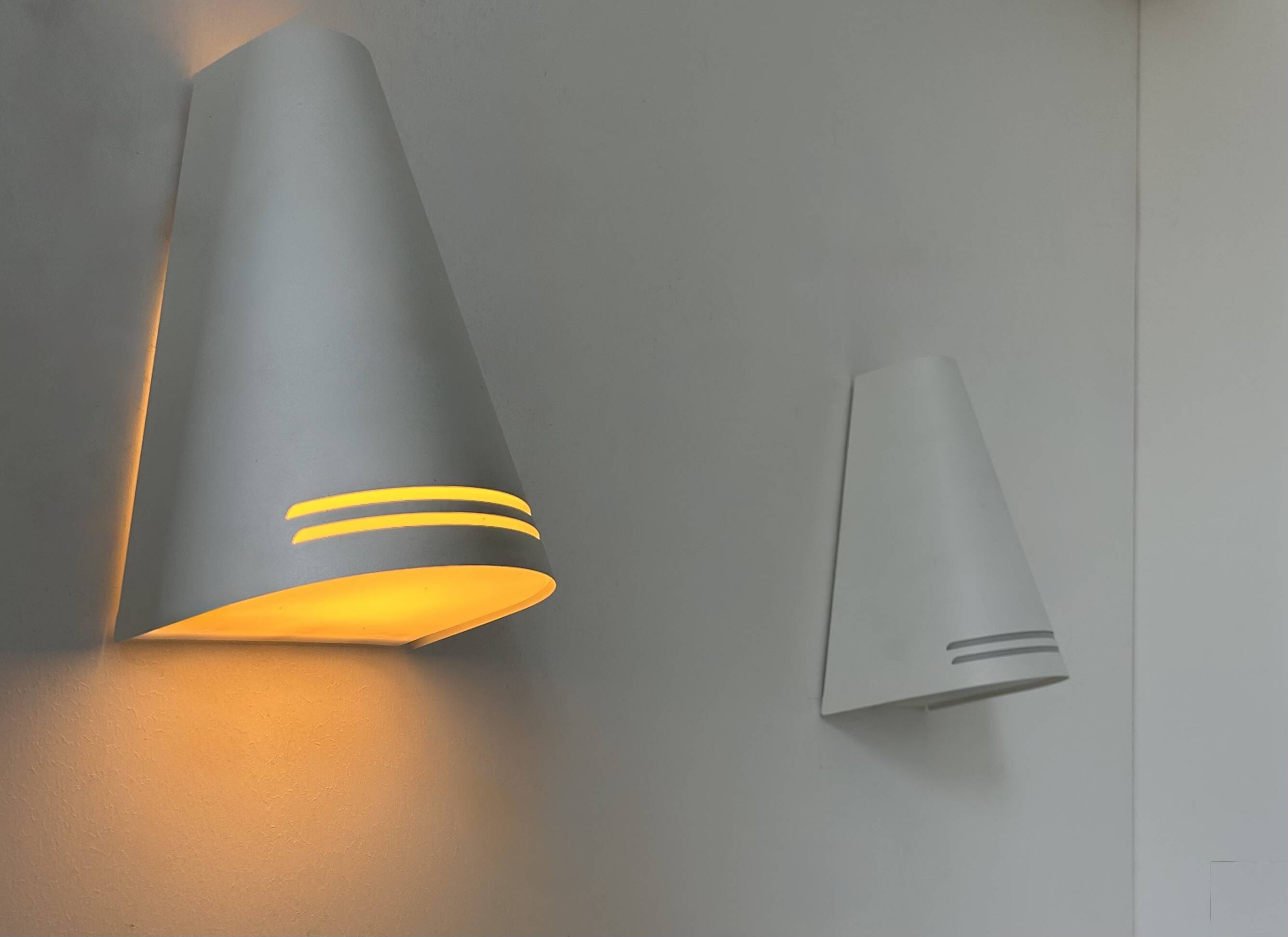 Pair of vintage wall lights, matte white metal, Netherlands, 1980s