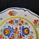 Old flat plate faience henriot quimper basket of flowers decor
