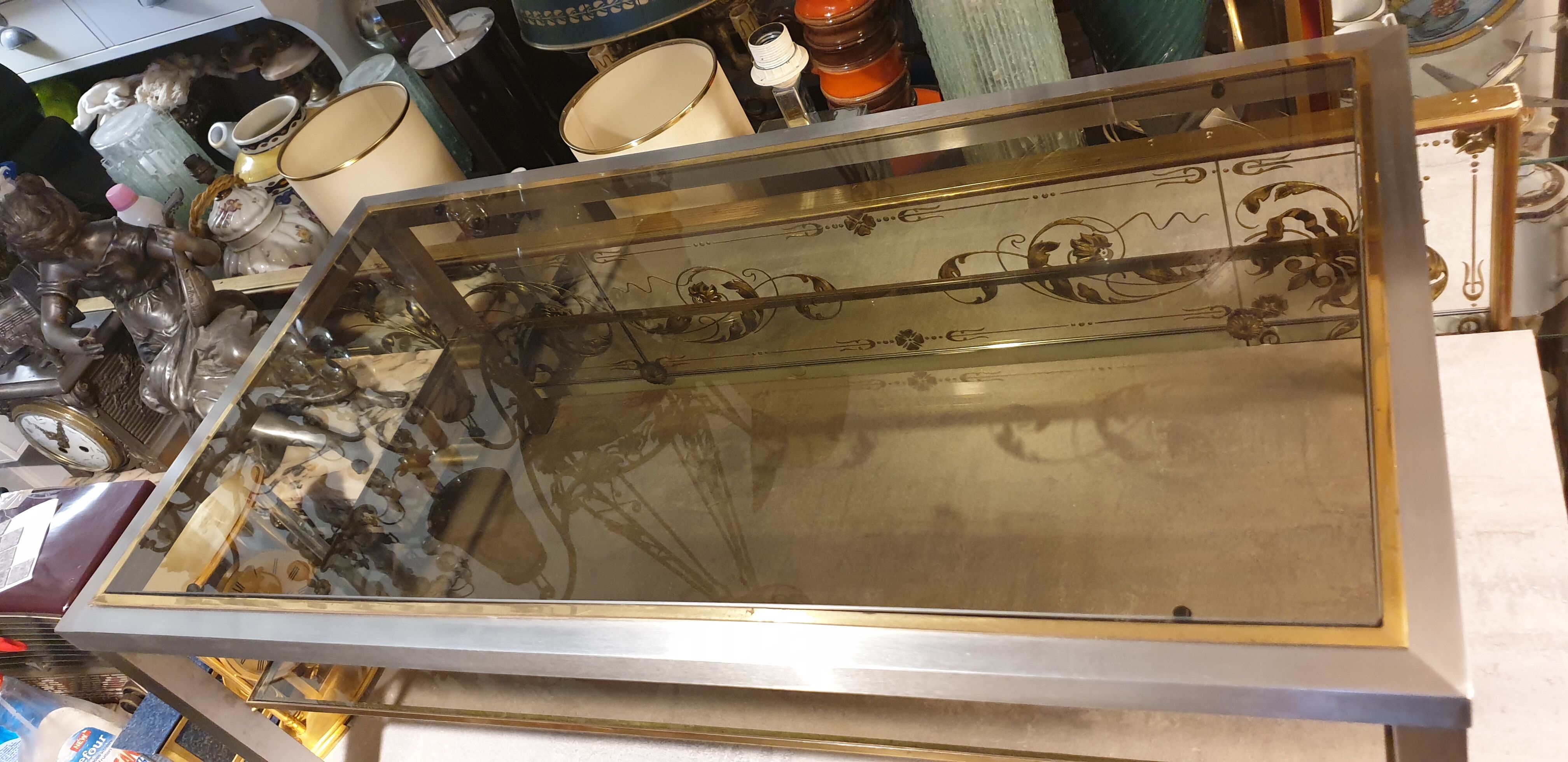 Rectangular glass and metal coffee table