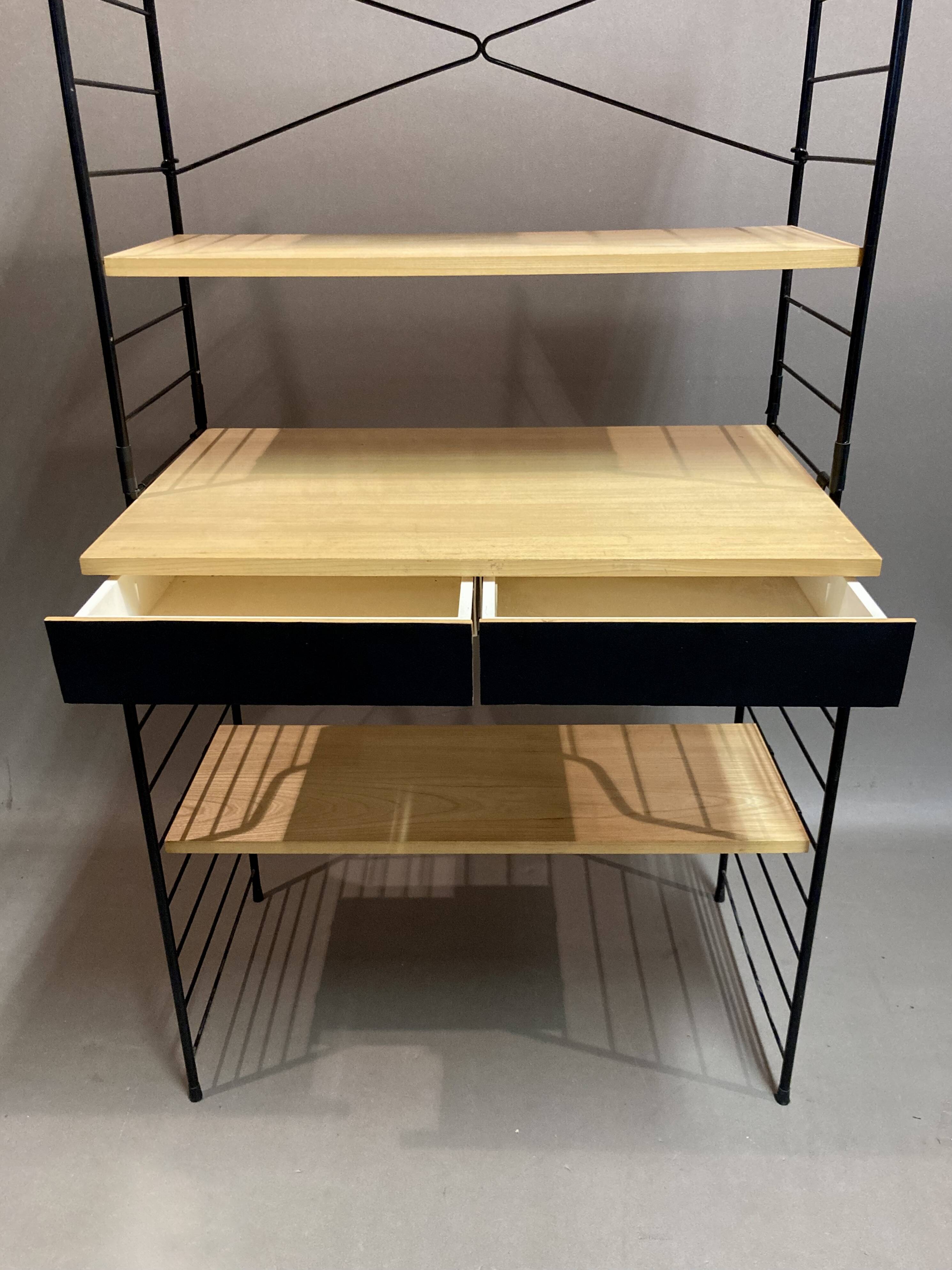 Modular bookcase and stool in black metal and beech, 1960