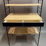 Modular bookcase and stool in black metal and beech, 1960