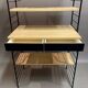Bibliothèque modulable et tabouret en métal noir et hêtre, 1960