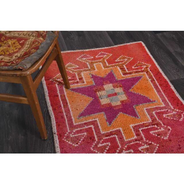 Vintage Turkish Hand-Knotted Wool Cotton Red Runner Rug 88x299