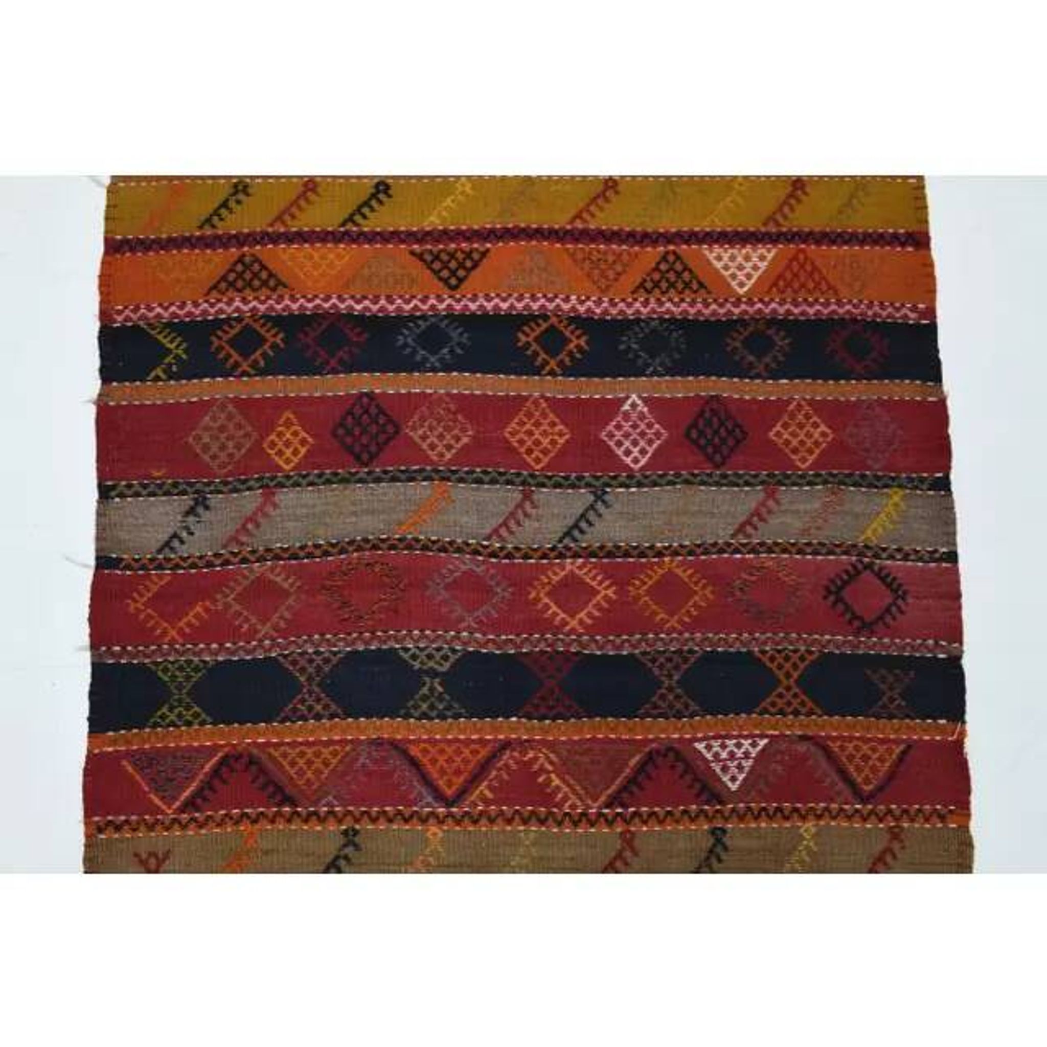 1970s Vintage Turkish Oushak Handmade Wool Cotton Red Runner Rug 124x382
