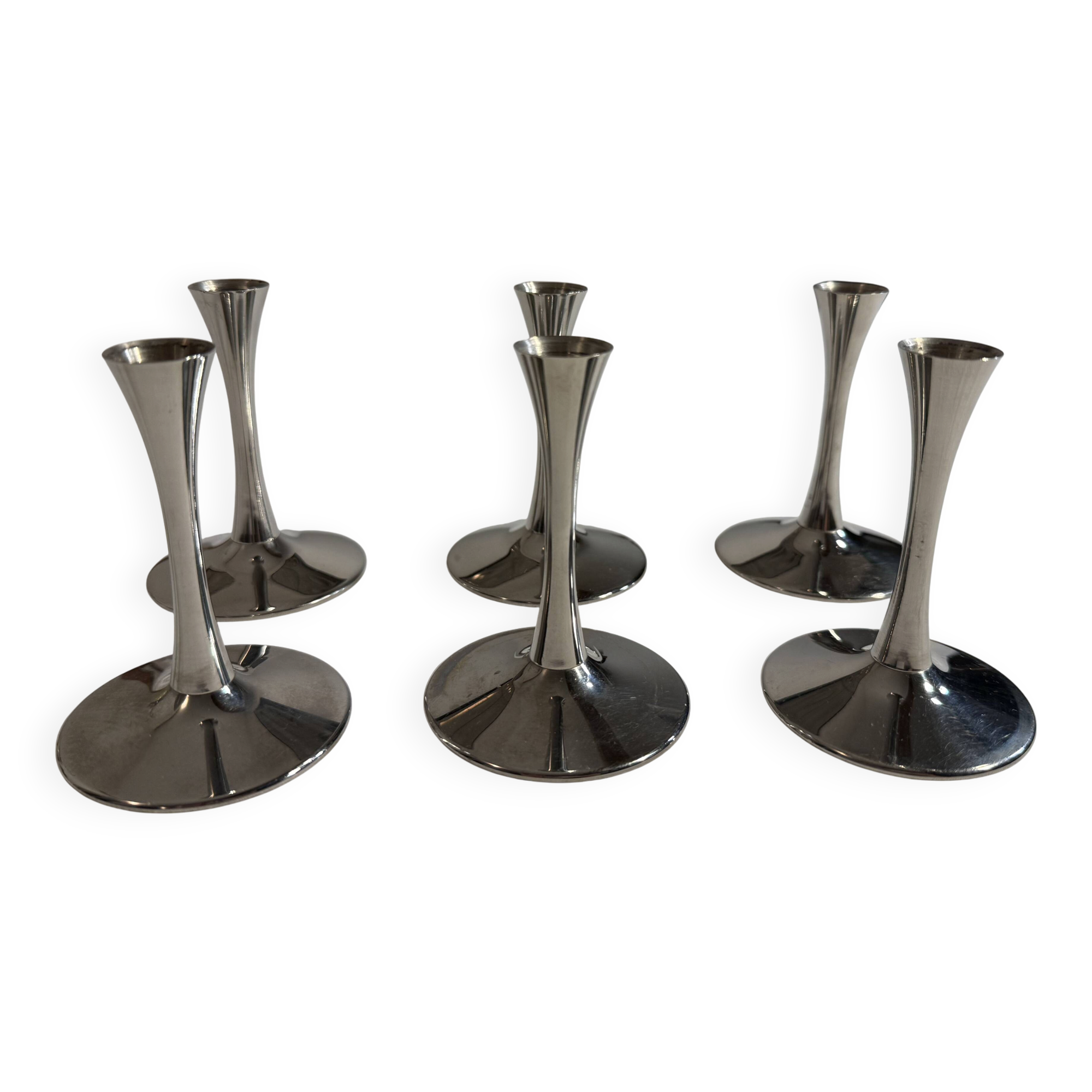Set of 6 metal candle holders AMC vintage Space Age style