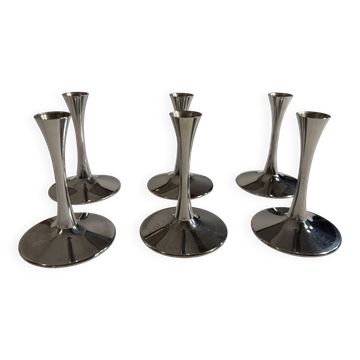 Lot de 6 bougeoirs métal AMC style Space Age vintage