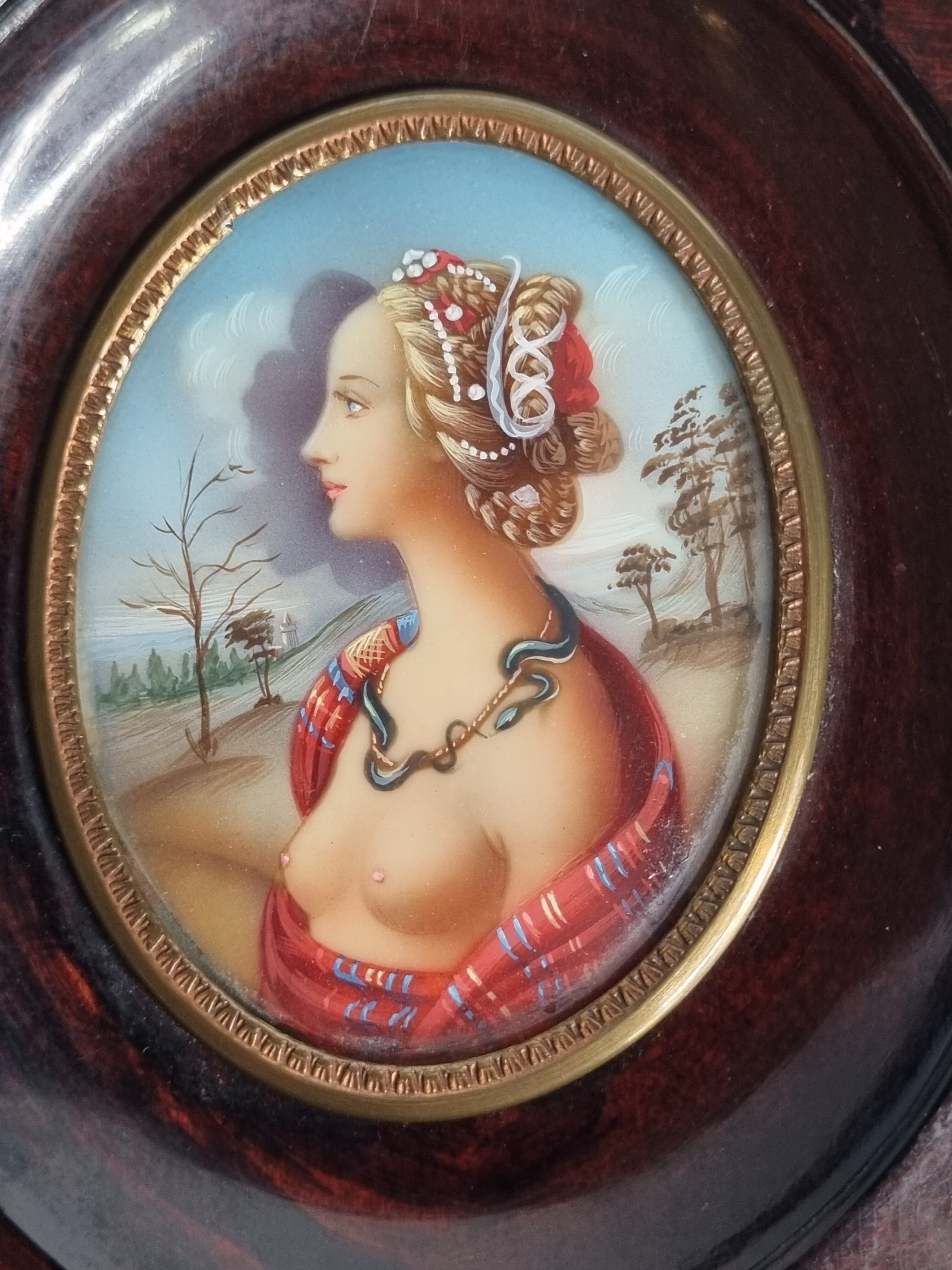 Miniature of the nineteenth century, portrait of Simonetta Vespucci after Piero di Cosimo