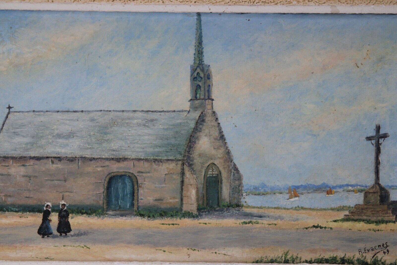 Pair of paintings breton school r euzemes eyzemes signature to identify