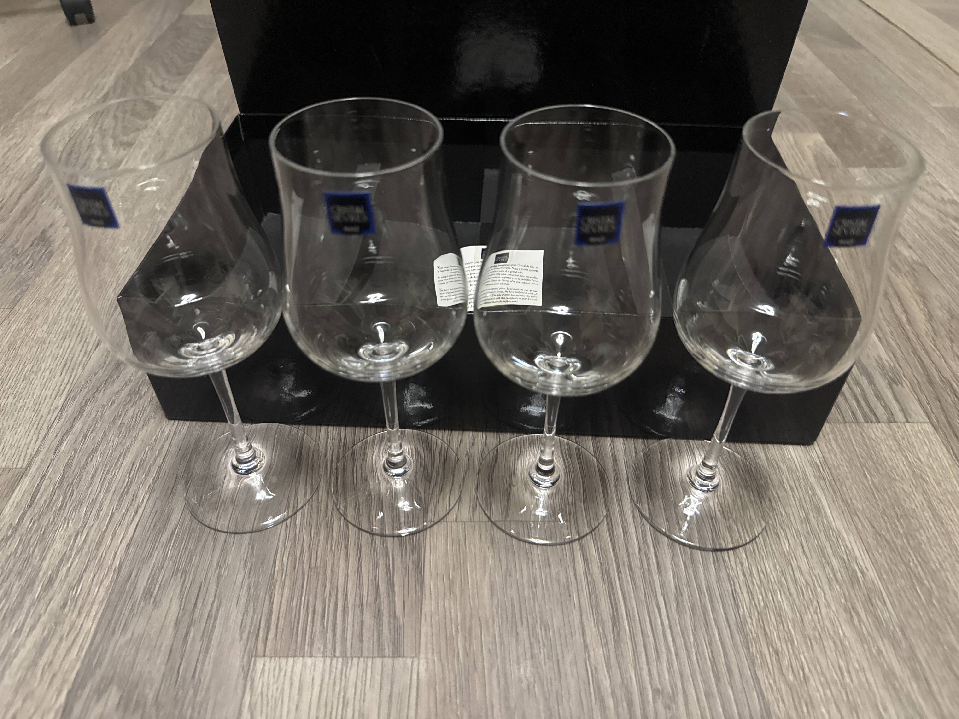 Lot of 4 Crystal Wine Glasses from Sèvres, France