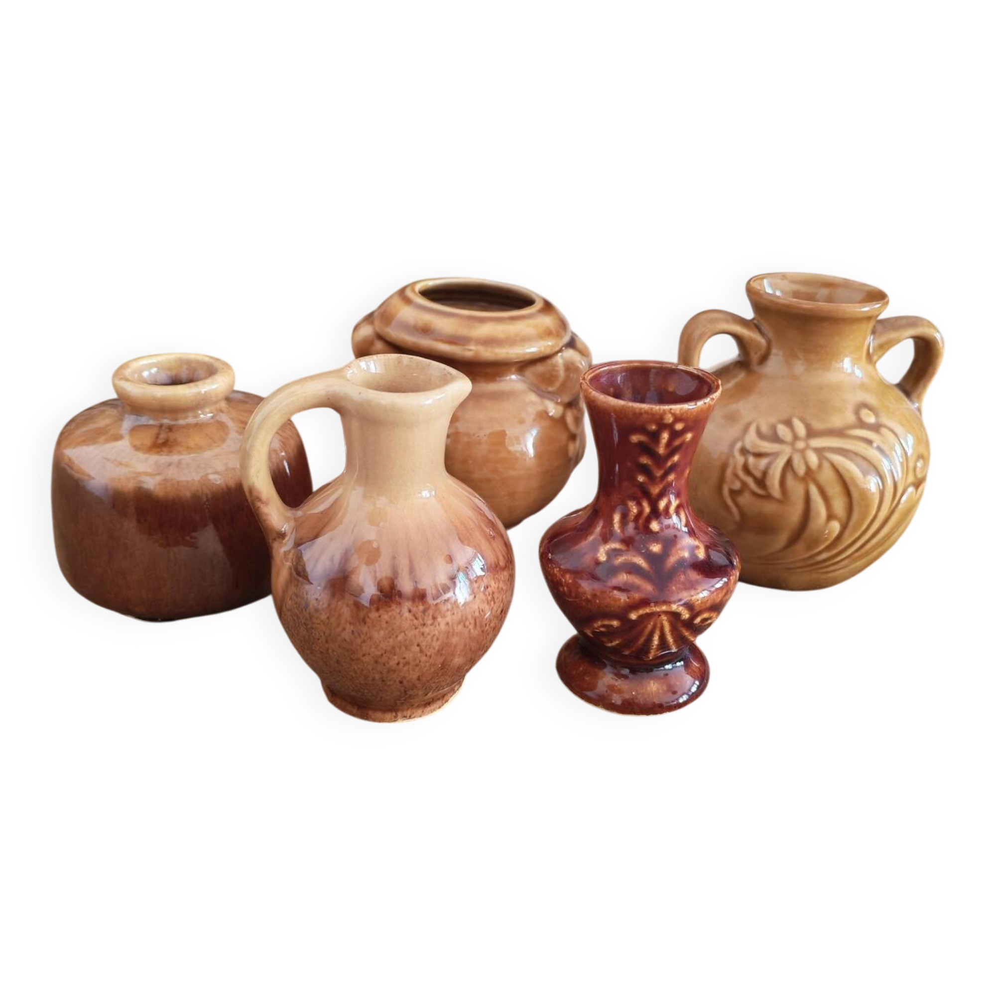 Lot de 5 mini vases pichets rétro en céramique émaillée 