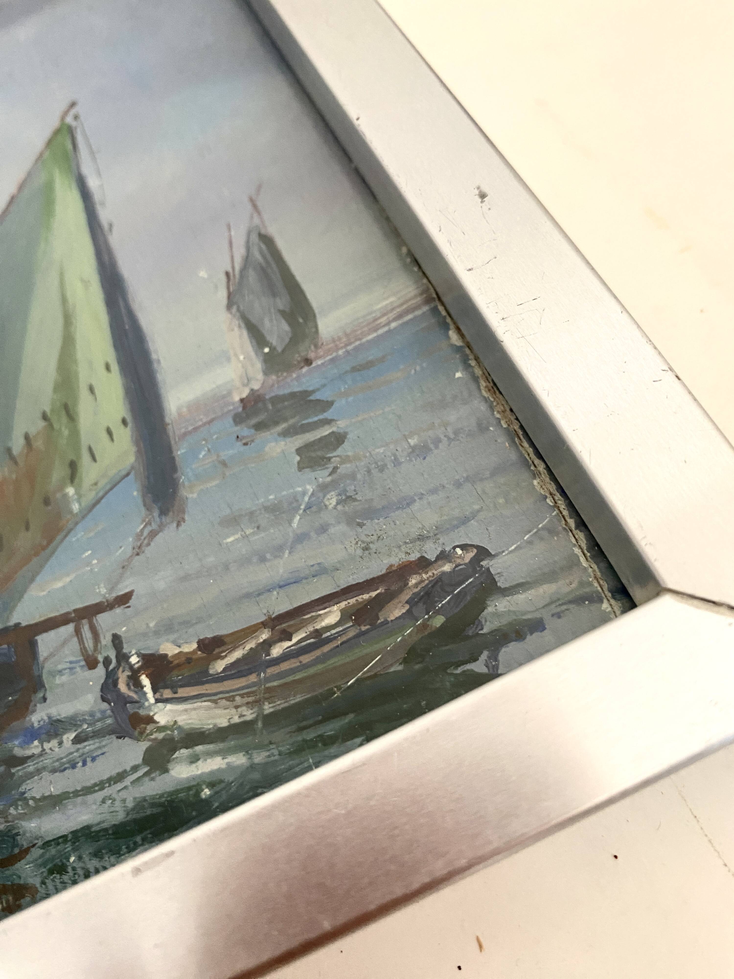 “Port Breton” oil, 1940s, under glass