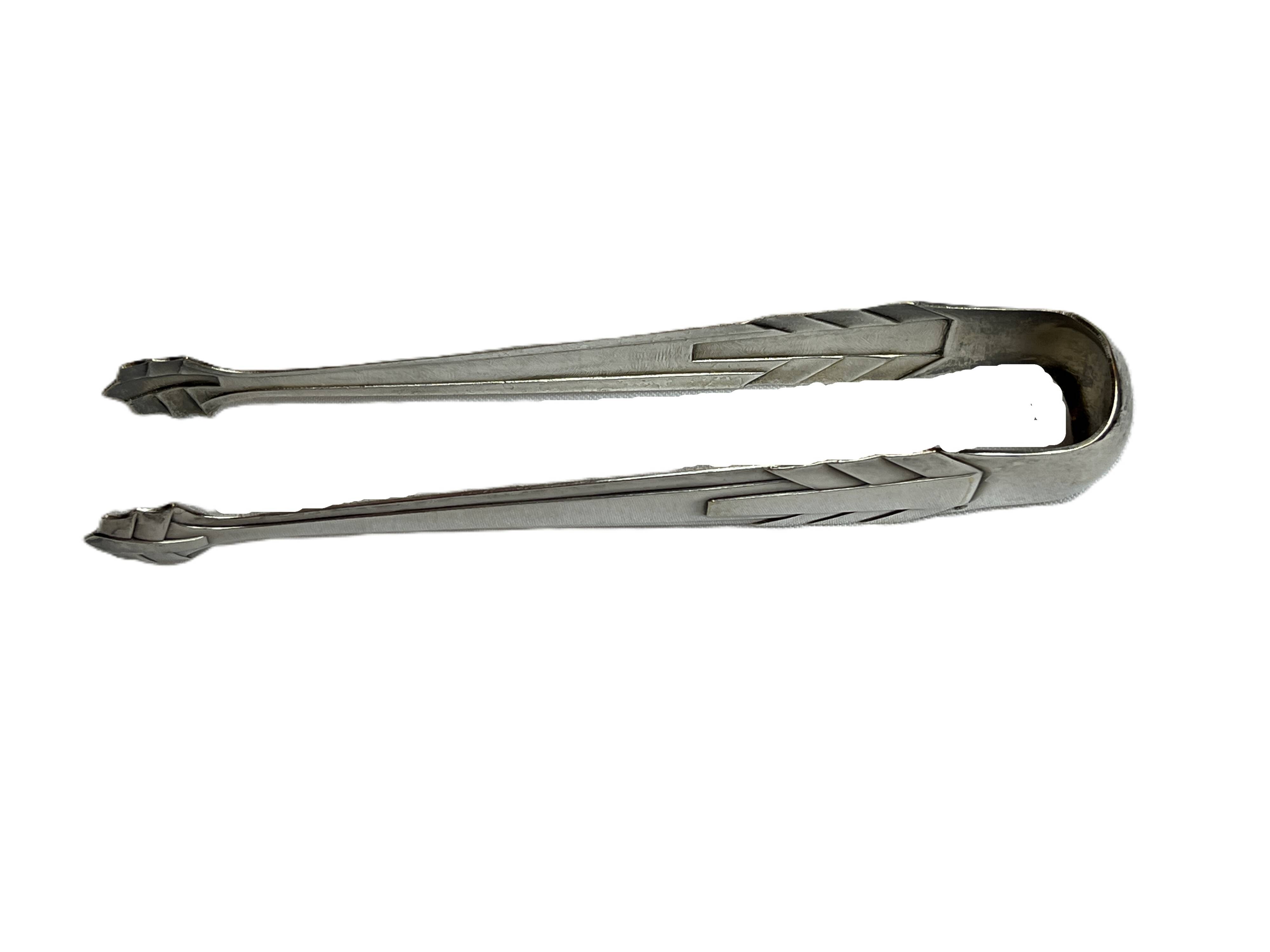 Art Deco, silver-plated sugar tongs from around 1930.