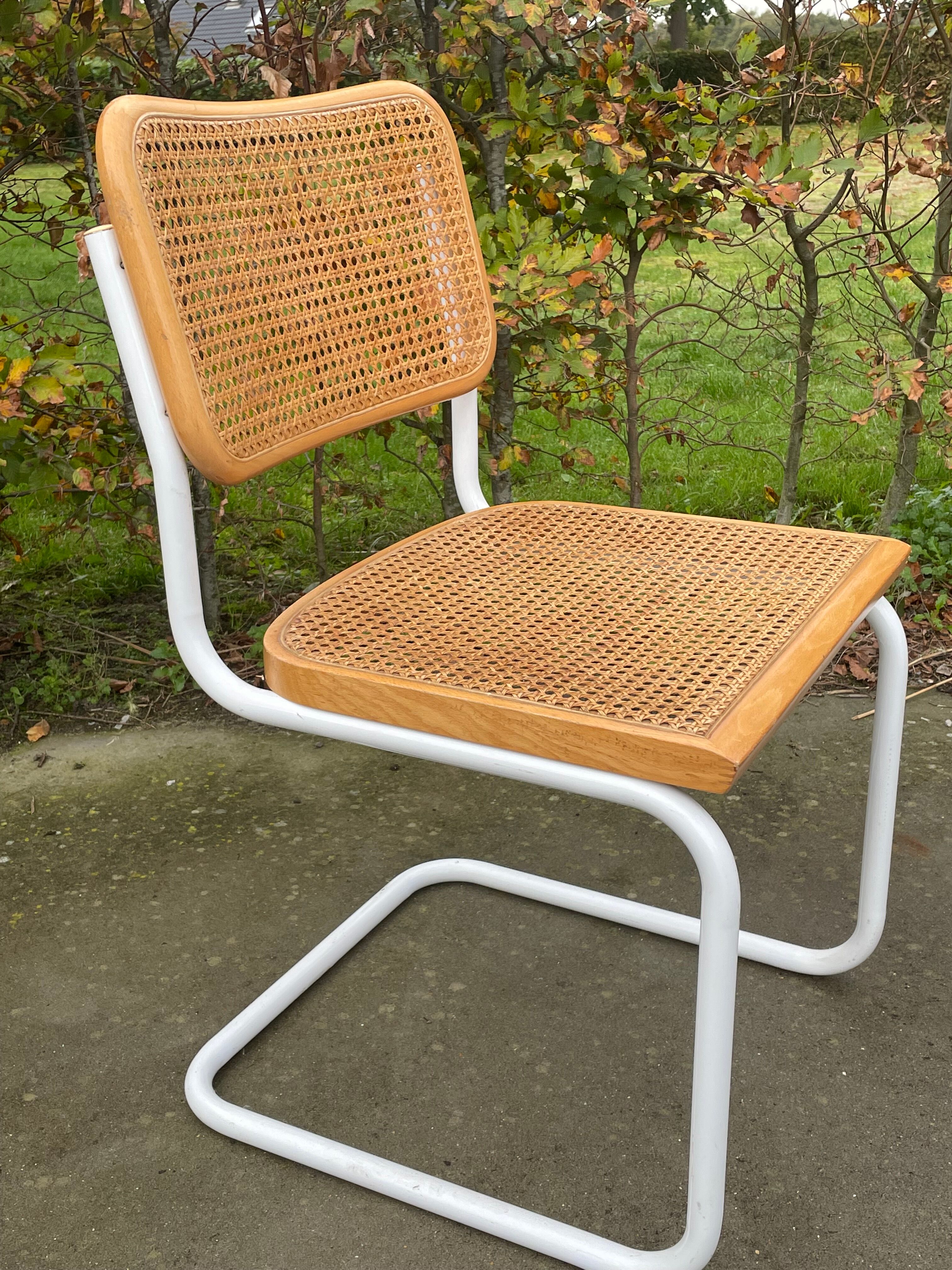 Cesca chair b32 model in white and wood by Marcel Breuer