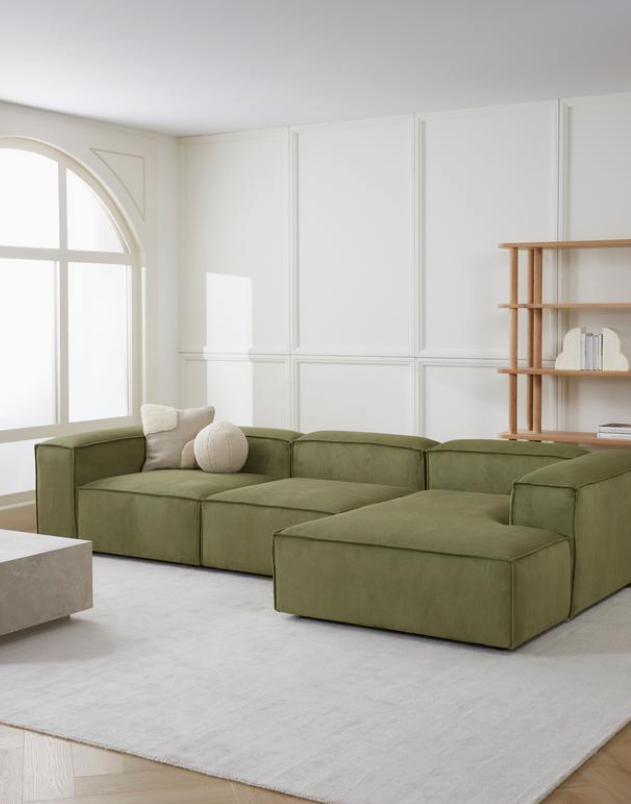 Lennon green corduroy modular corner sofa