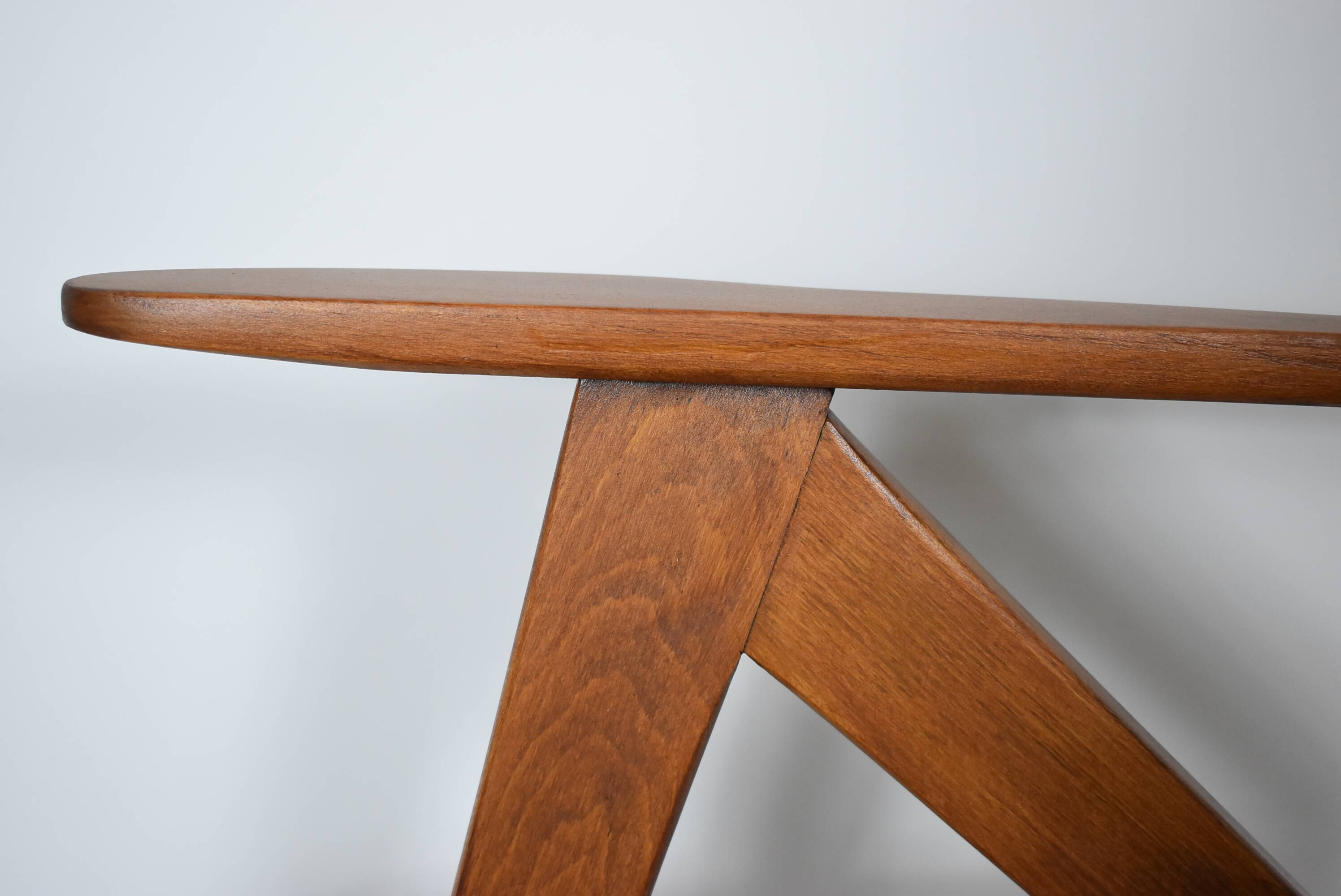 Fauteuil compas restauré, tissu vert forêt, bois de teck, 1960