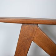 Fauteuil compas restauré, tissu vert forêt, bois de teck, 1960