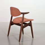 4 Wenge Cowhorn Tijsseling Dining Chairs with Stone Red Fabric, Hulmefa 60s